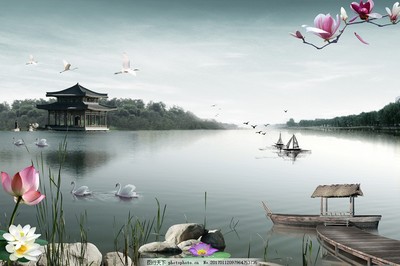 水墨湖光 打造高分辨率空間建筑裝飾設計墻紙